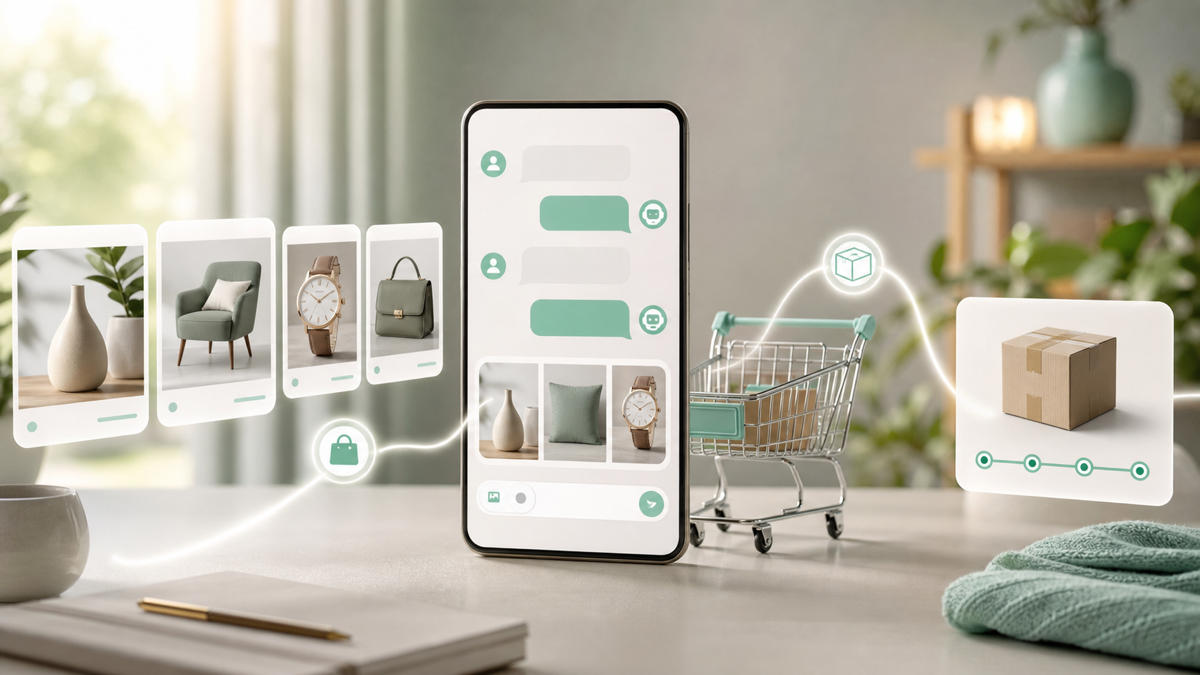An online store chat helping a shopper choose a product and check an order