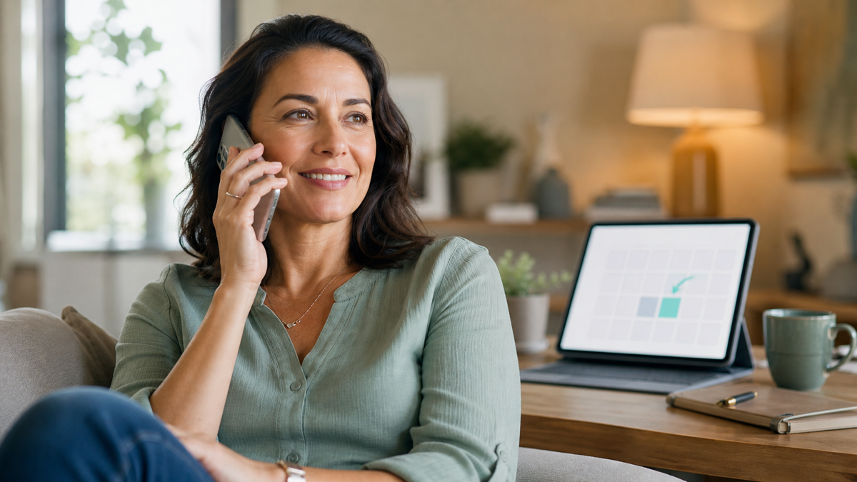 A patient speaking on the phone while an appointment is booked automatically in the background