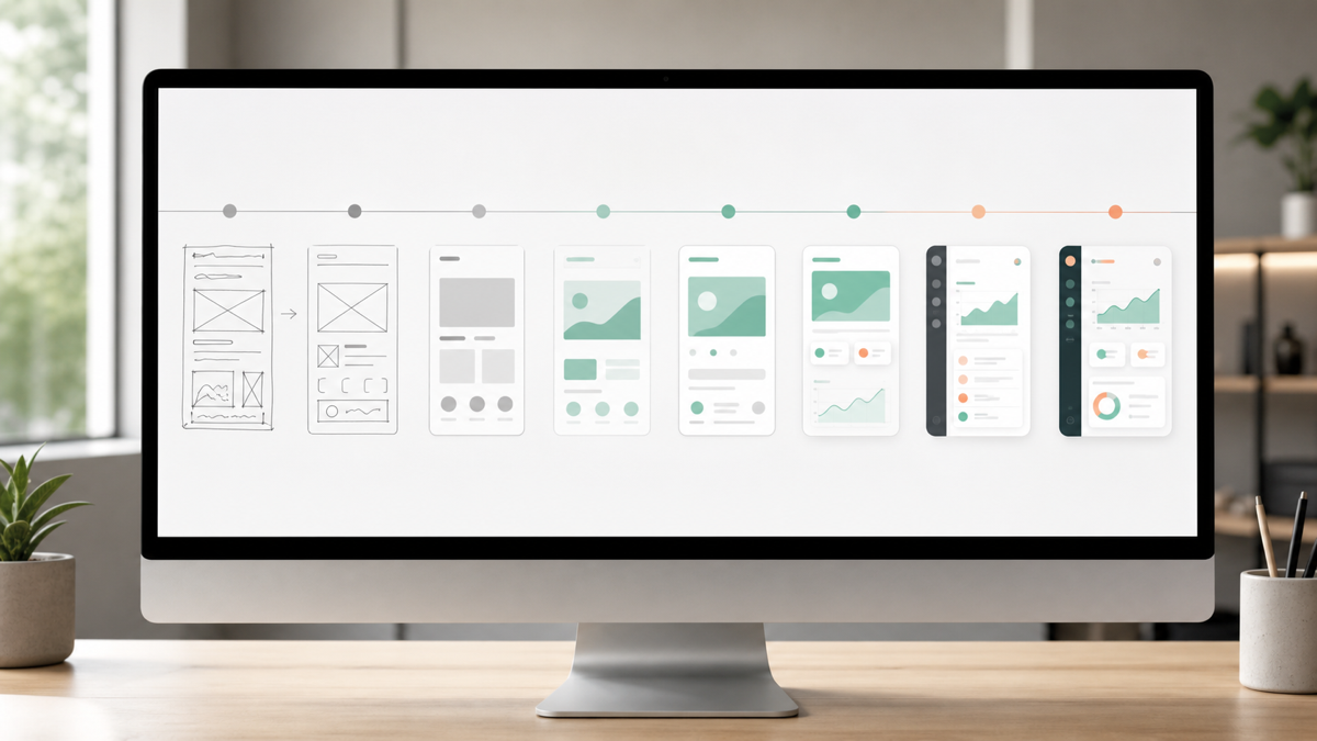 A week-by-week roadmap on a screen showing a SaaS build from scope to launch