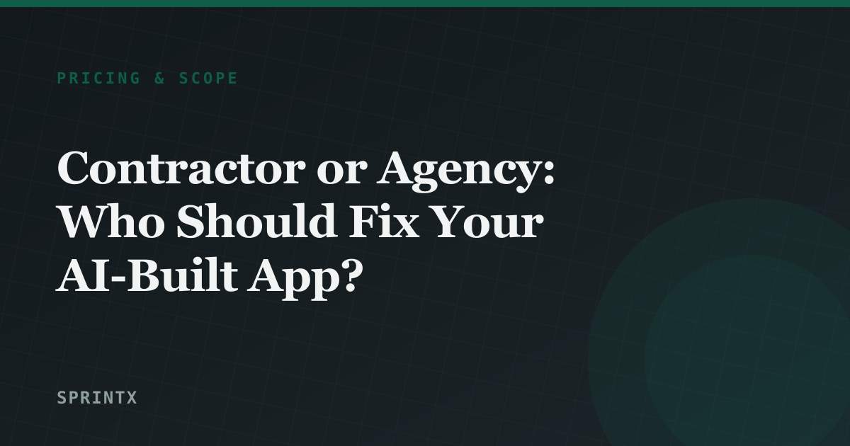 Contractor or Agency: Who Should Fix Your AI-Built App?