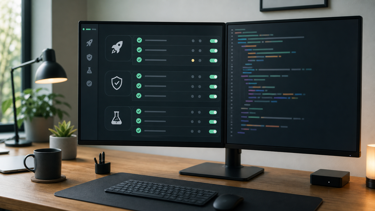 A checklist of production readiness tasks beside a code editor