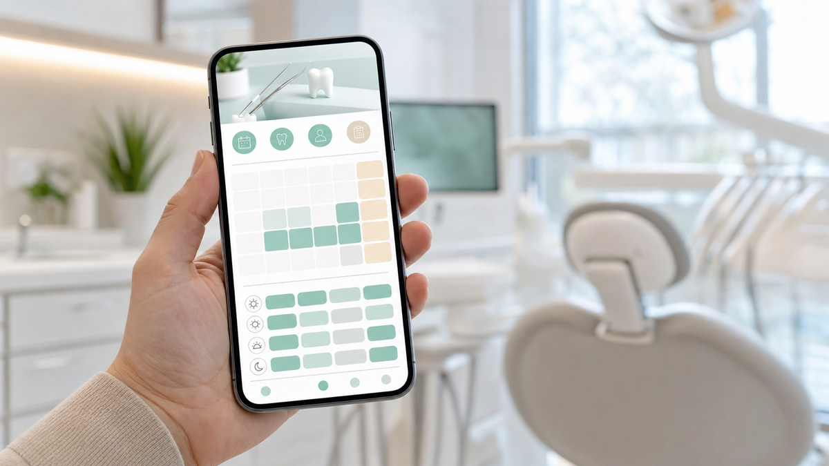 A dental website open on a phone showing an online appointment booking screen