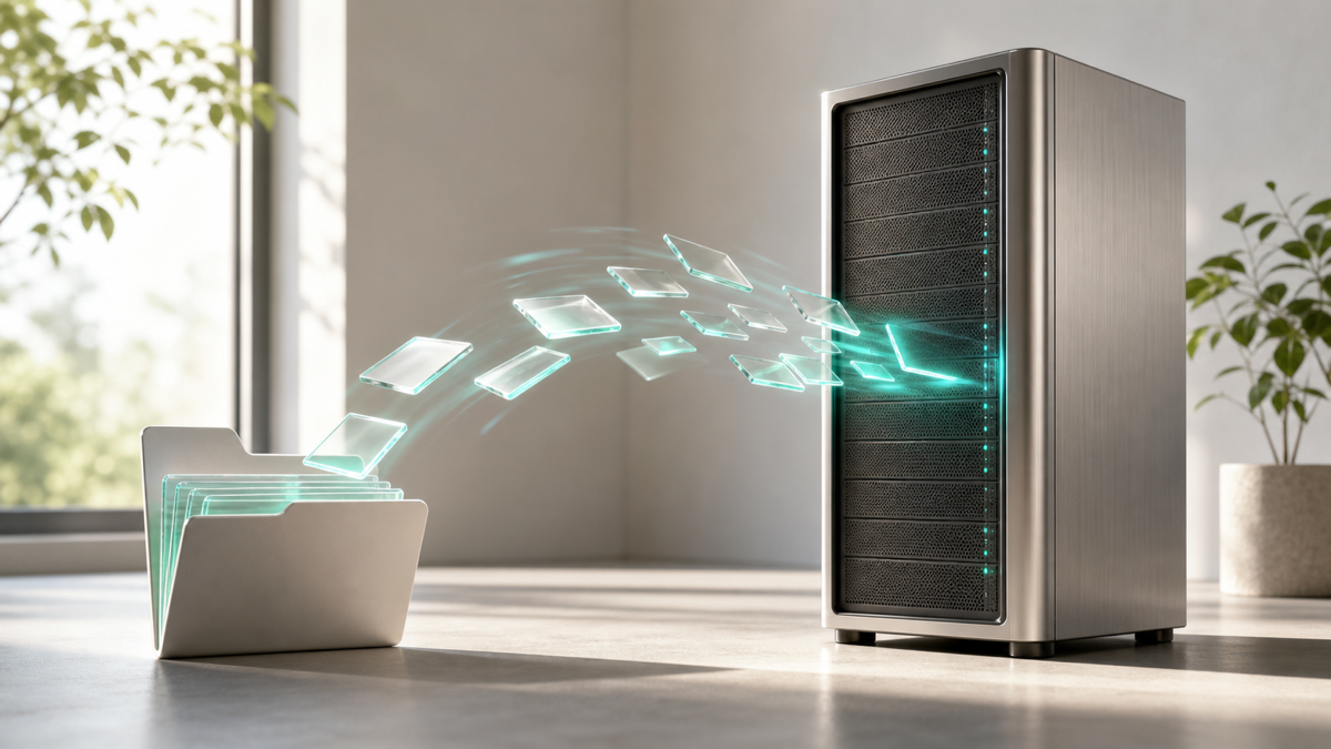 A build folder of static files being transferred into a hosting file manager