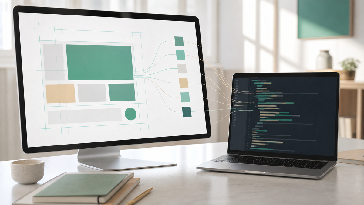A structured design file feeding precise measurements and tokens into generated code
