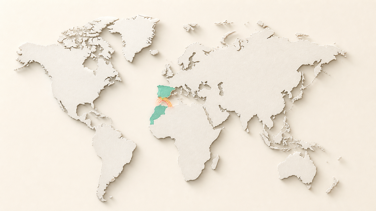 A map-style illustration of overlapping working hours between two nearby regions