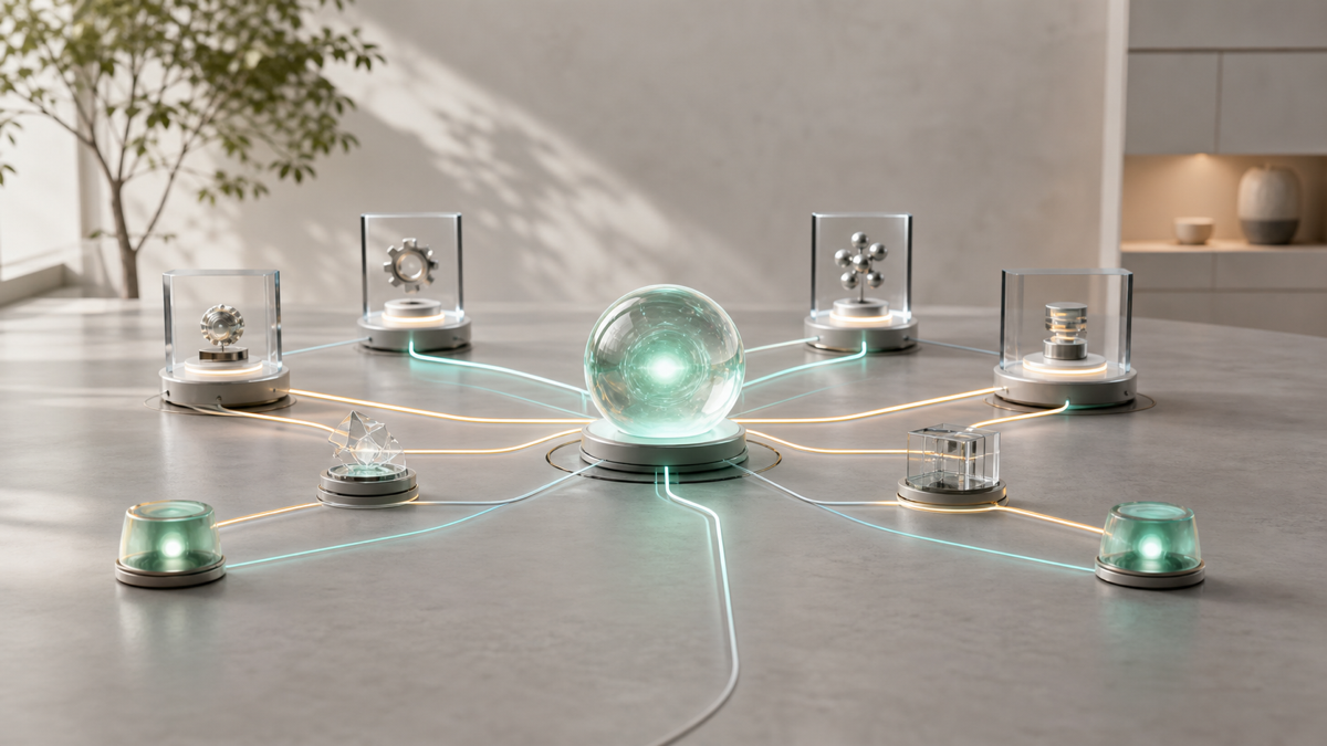 A diagram-style view of an AI agent calling tools and handing off to specialist agents
