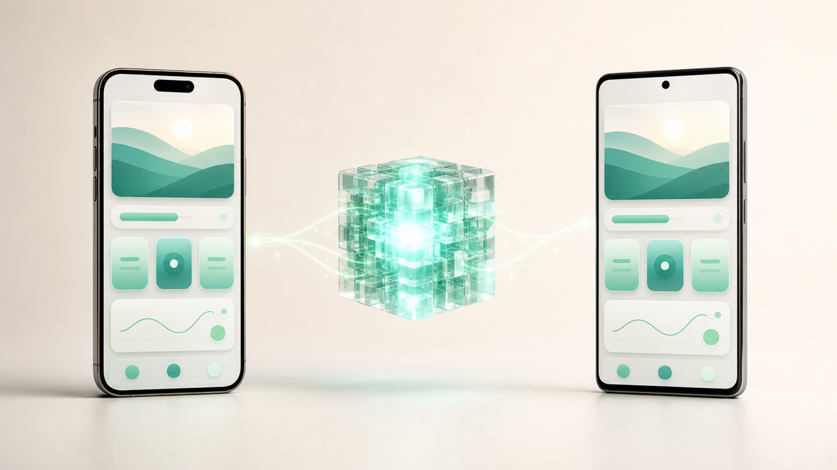 A React Native codebase running as an app on both an iPhone and an Android phone