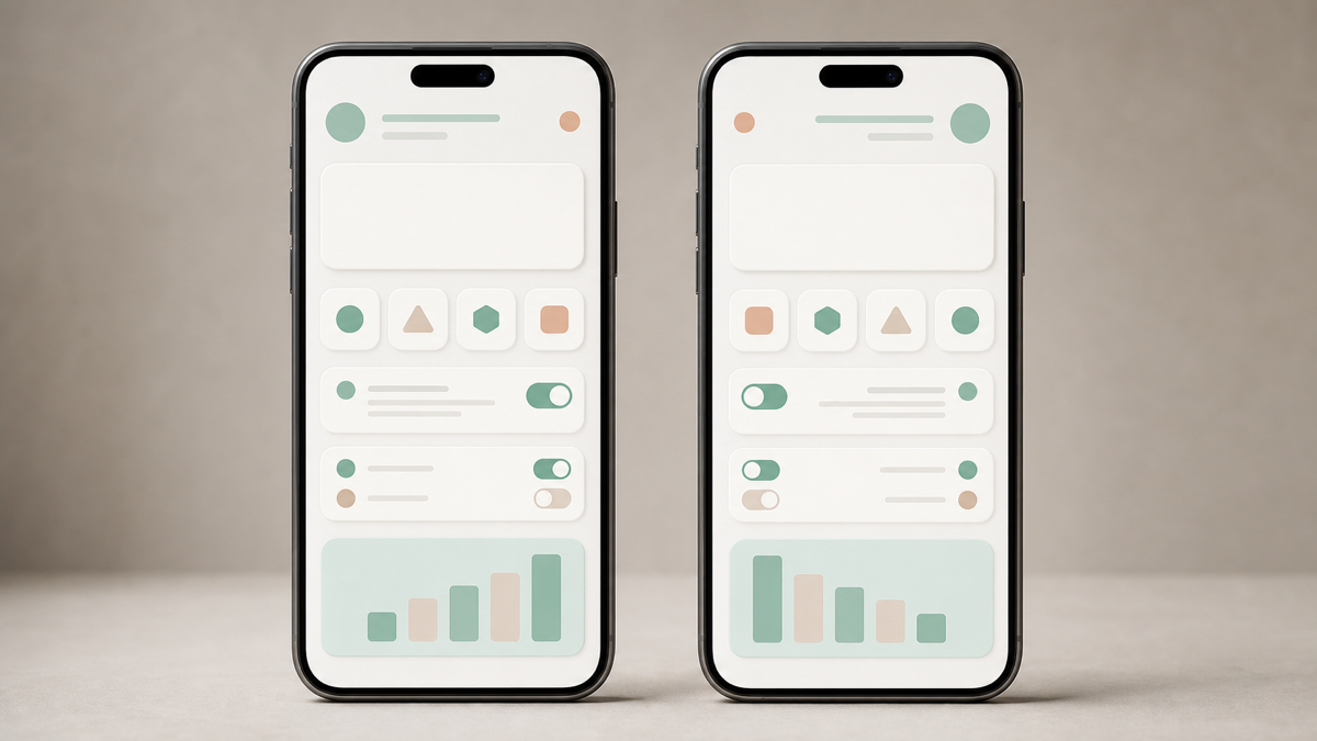 A before-and-after of a mobile screen mirrored from left-to-right to right-to-left