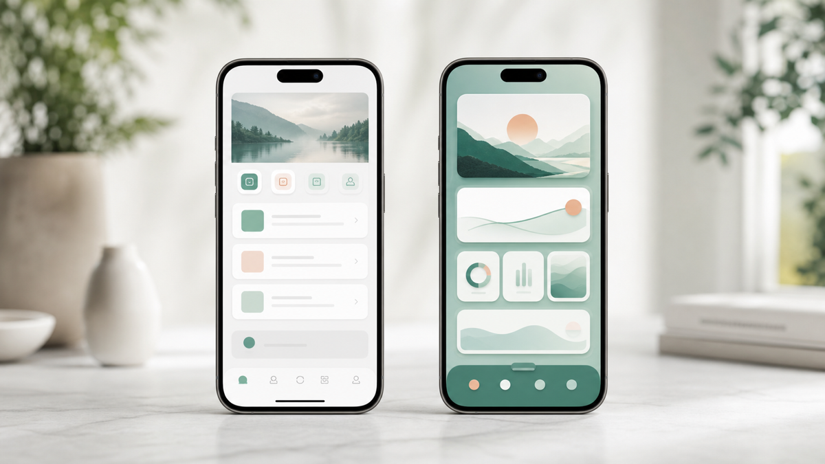 Two mobile phones displaying the same app built with two different frameworks