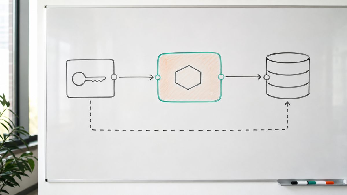 A lean SaaS MVP architecture sketch with authentication, database, and one core feature