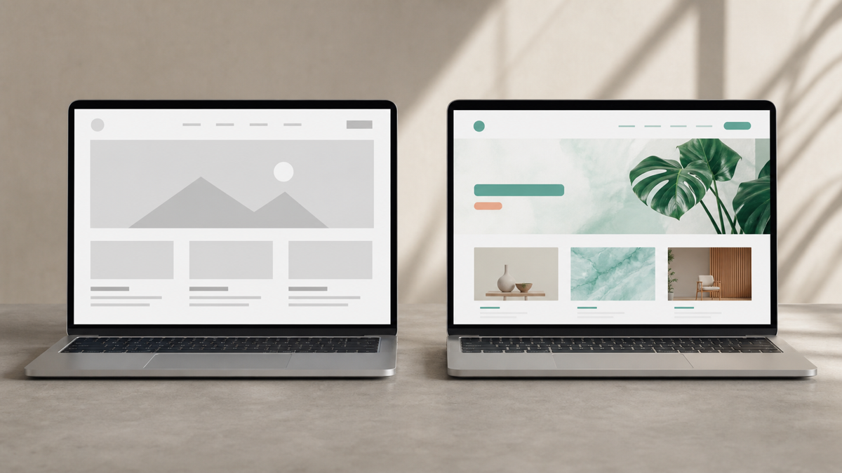 A comparison of a template website next to a custom-designed business website