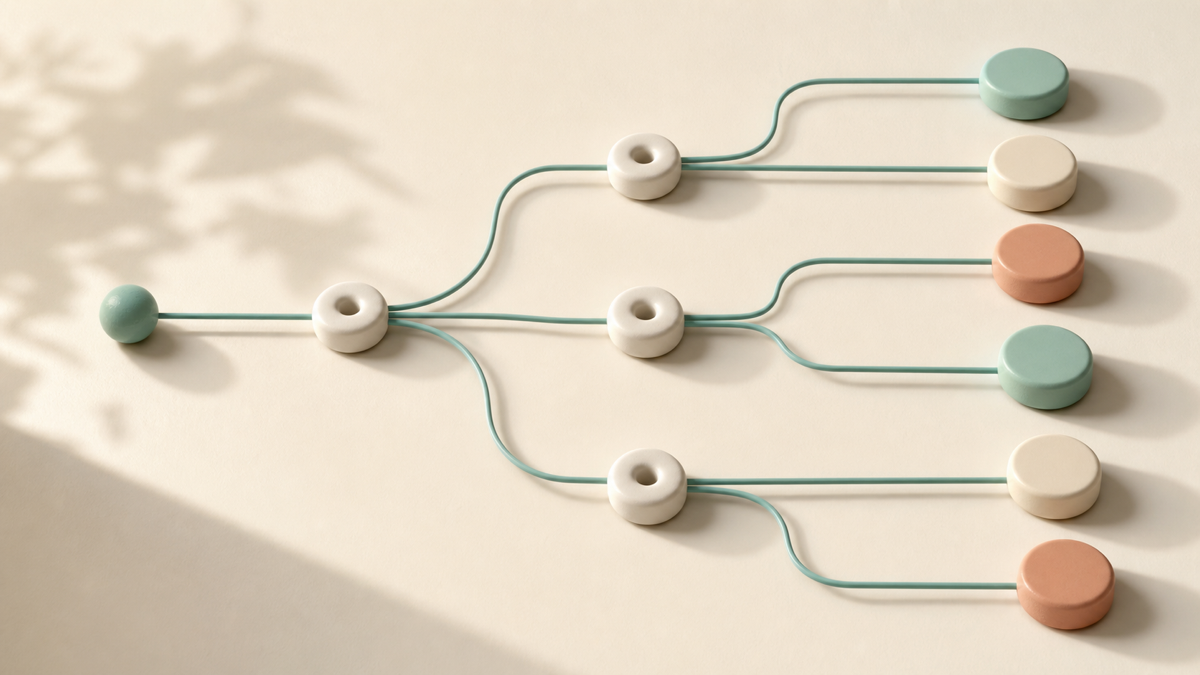 A simple workflow showing a trigger flowing through logic into automated actions