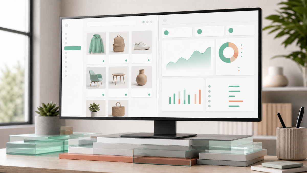 A custom WooCommerce store's product catalog and admin dashboard on screen, with a clean plugin and code structure behind it
