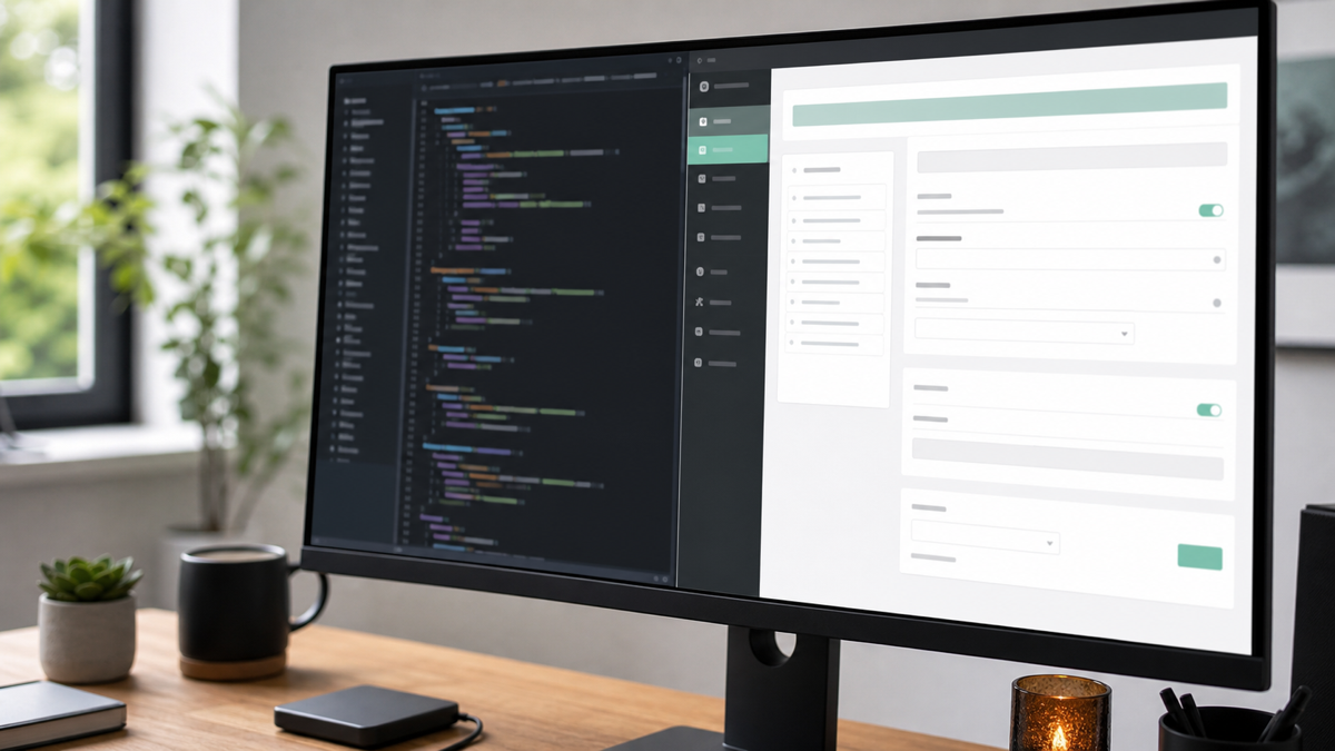 A developer's screen showing custom WordPress plugin code alongside the plugin settings page in the admin dashboard