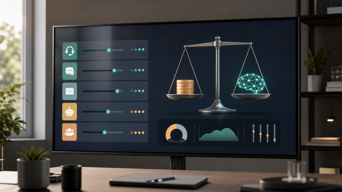 A comparison board weighing help desk options against cost and AI capability